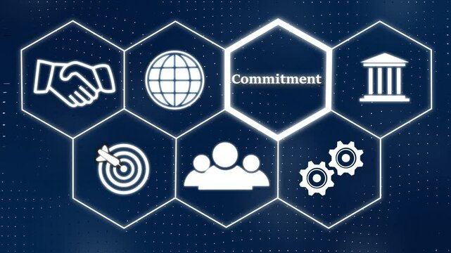 A Commitment concept button on a futuristic ,beautiful abstract wave technology background, white flickering dots on technology background.