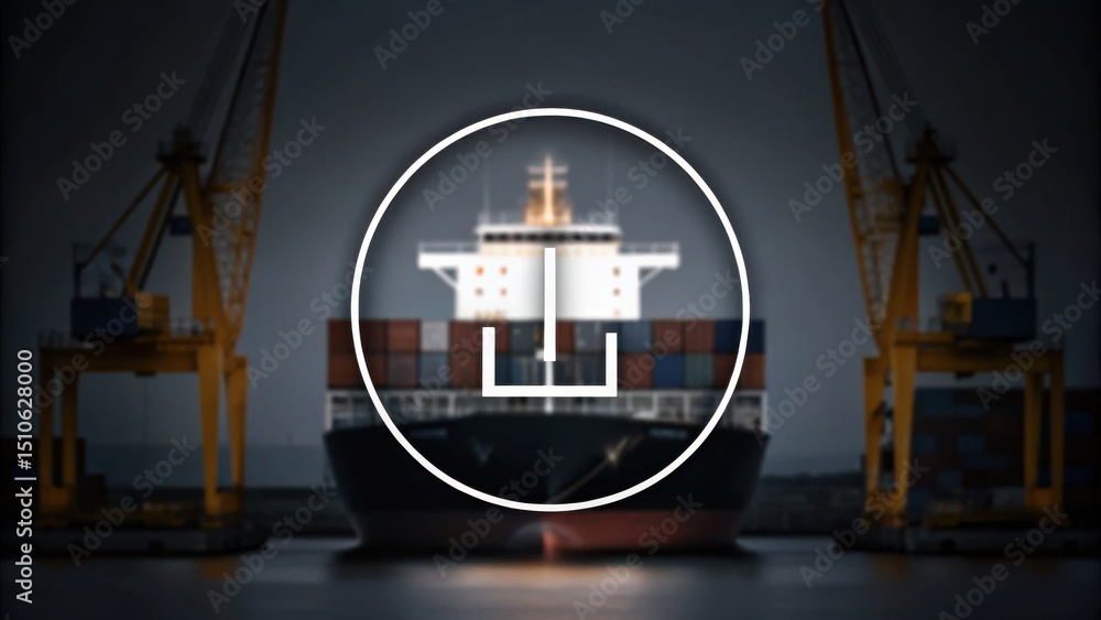 Aufkleber a large cargo ship docked between two cranes at a shipping port, ready for loading or unloading cont