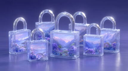 lock on blue blossom background