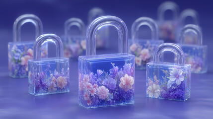 lock on blue blossom background