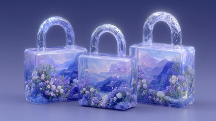 lock on blue blossom background