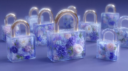 lock on blue blossom background