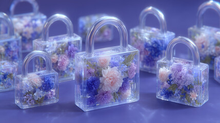 lock on blue blossom background