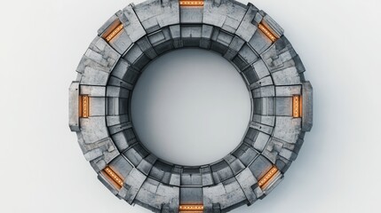 Naklejka premium top-down view of circular particle accelerator, smooth concrete textures, isolated on white, 16:9