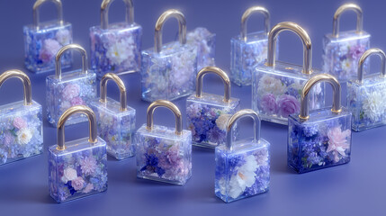 lock on blue blossom background