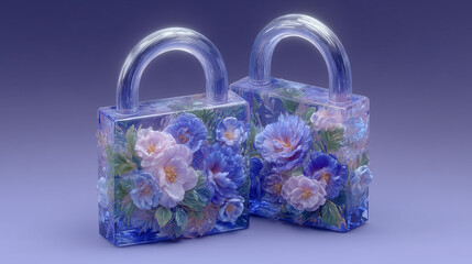 lock on blue blossom background