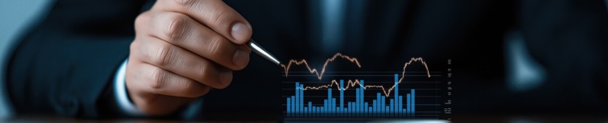 Business professional analyzing financial data with a stylus on a digital display during a meeting in a modern office setting