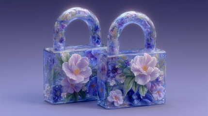 lock on blue blossom background