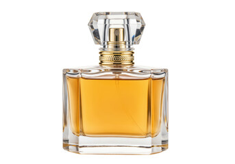 Isolated Square Perfume Bottle with Golden Accents