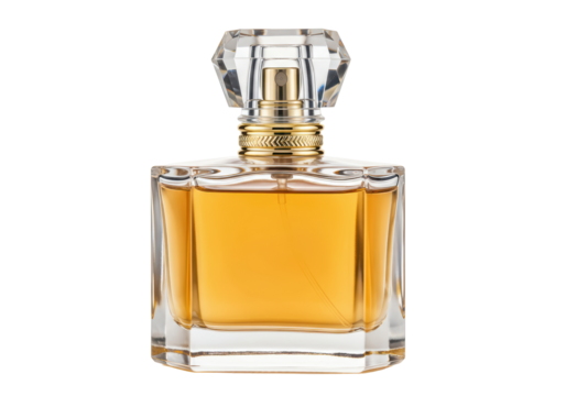 Isolated Square Perfume Bottle with Golden Accents