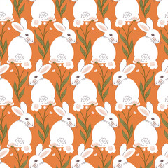 White Rabbit Looking Back Vector Seamless Pattern