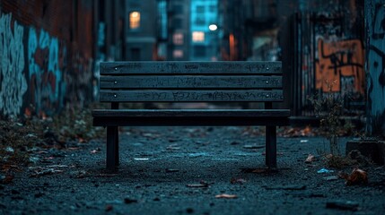 Urban alley bench at twilight