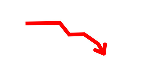 Red downward arrow graph. Stock market decline. Financial loss concept. Falling trend chart. Business risk illustration. Market crash indicator. Decreasing sales graph. Design elements PNG
