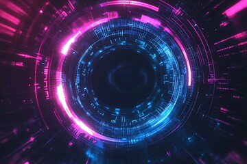 Obraz premium Abstract technology background. Glowing neon circles. 3D Rendering