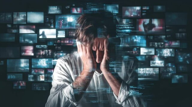 Overwhelmed person facing digital overload