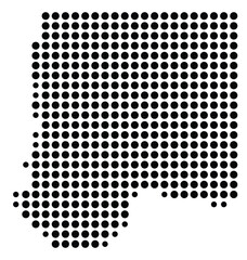 Symbol Map Of the County Bon Homme (South Dakota, US) showing the County with a few black dots