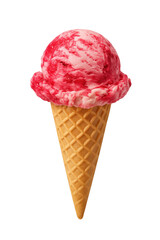 Delicious strawberry swirl ice cream served in a cone at a dessert shop