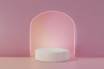 3d podium arch background. Three-dimensional vector illustration stage. Winner platform for product display, award ceremony, presentation, or competition scene. Realistic, abstract, graphic use.