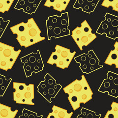 seamless pattern cheese in black