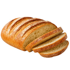 Freshly baked loaf of bread sliced and ready to serve at a rustic kitchen table