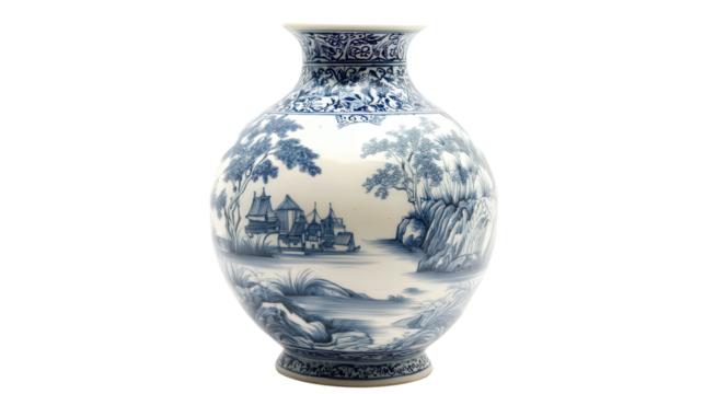 17th century Dutch Delftware ceramic vase, Transparent background, PNG file