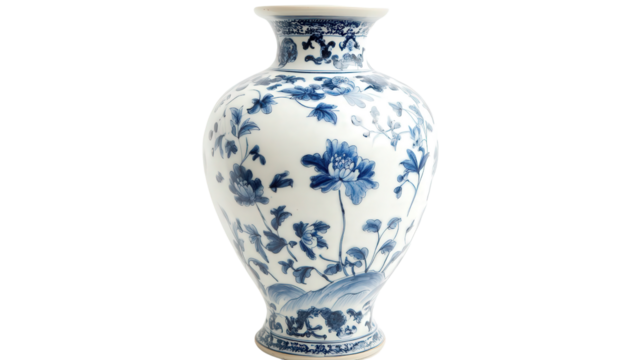 17th century Dutch Delftware ceramic vase, Transparent background, PNG file