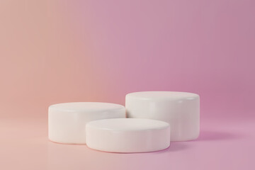 Three 3d podium background. Three-dimensional vector illustration stage. Winner platform for product display, award ceremony, presentation, or competition scene. Realistic, abstract, graphic use.