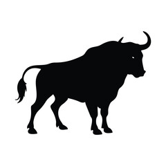 Cow Silhouette, Bold horned bull silhouettes in black profile style ideal for logos or tattoo artwork, silhouette bull.