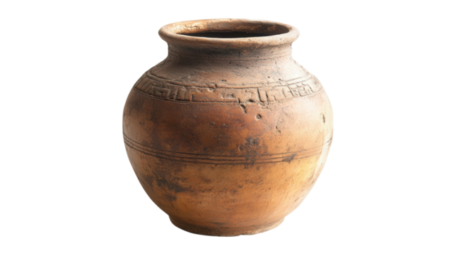 Ancient Babylonian storage jar with clay seal, Transparent background, PNG file