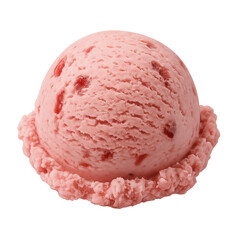 Delicious pink strawberry ice cream scoop on a neutral background
