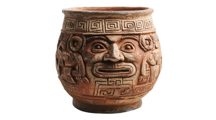 Ancient Mayan pottery urn with glyphs, Transparent background, PNG file
