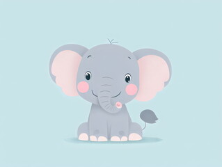 Cute cartoon elephant smiling joyfully against a soft blue background, perfect for children's decor and playful designs