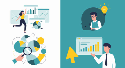 Fototapeta premium Business Data Analysis with Charts and Graphs Illustration