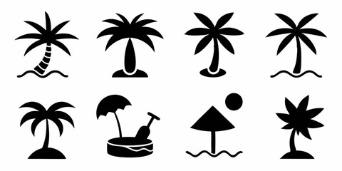 Tropical beach resort logo design featuring a coconut tree silhouette
