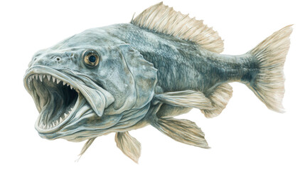 Atlantic wolffish with teeth visible, Transparent background, PNG file