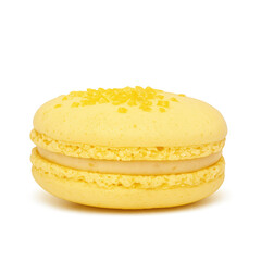 Yellow macaron with creamy filling and sprinkles on top, ideal for dessert lovers
