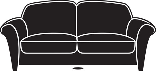Minimalistic black vector illustration of a sofa symbol.