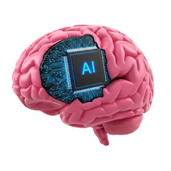 A futuristic artificial intelligence brain design isolated on a transparent background, ideal for tech presentations, innovation graphics, and machine learning concepts