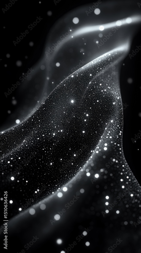 Poster abstract flowing fabric with sparkling light particles