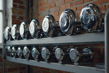 Dumbbells of gym, equipment for sports training and exercises. AI Generative