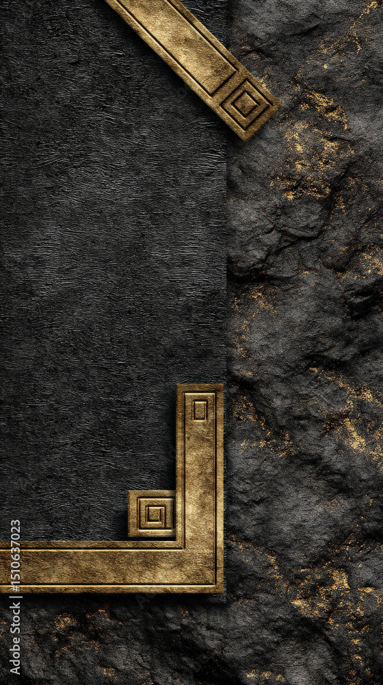 Poster soft black velvet texture features intricate embossed gold patterns, creating an elegant and luxurio