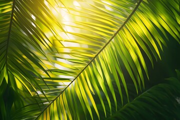 Sunlight filtering through the green palm leaves creating a natural bright environment