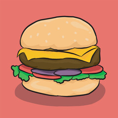 hand drawn illustration of a delicious burger