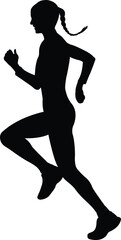 silhouette of young attractive girl jogging - vector