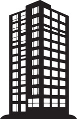 Minimalist office building icon silhouette in black vector design.