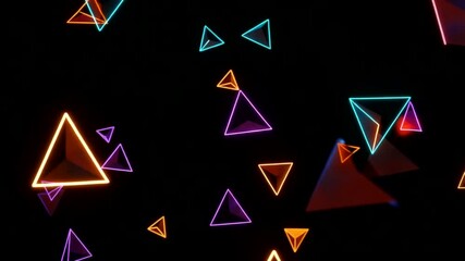 Electric geometry Floating neon triangles in dark space a digital dance of form  color - Powered by Adobe