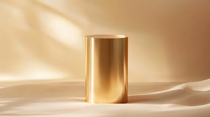 a gold cylinder on a pink background