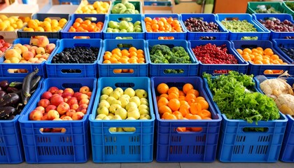 Obraz premium Vibrant Variety of Fresh Fruits and Vegetables in Colorful Containers. A Healthy and Delicious Meal Prep Idea.vegetable, healthy eating, food, fruit, organic, balanced, colourful, groceries, 