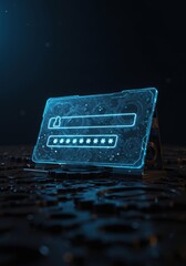 Glowing Blue Digital Password Card on Dark Background