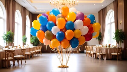 Colorful Balloon Decor for Parties.anniversary, birthday, horizontal, indoors, no people, balloon, blue, celebration, childhood, cute, decoration, domestic life, multi colored,